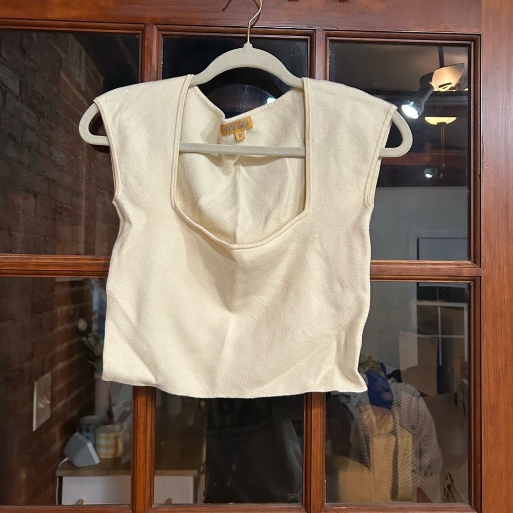 VRG GRL Cream Knit Sleeveless Top